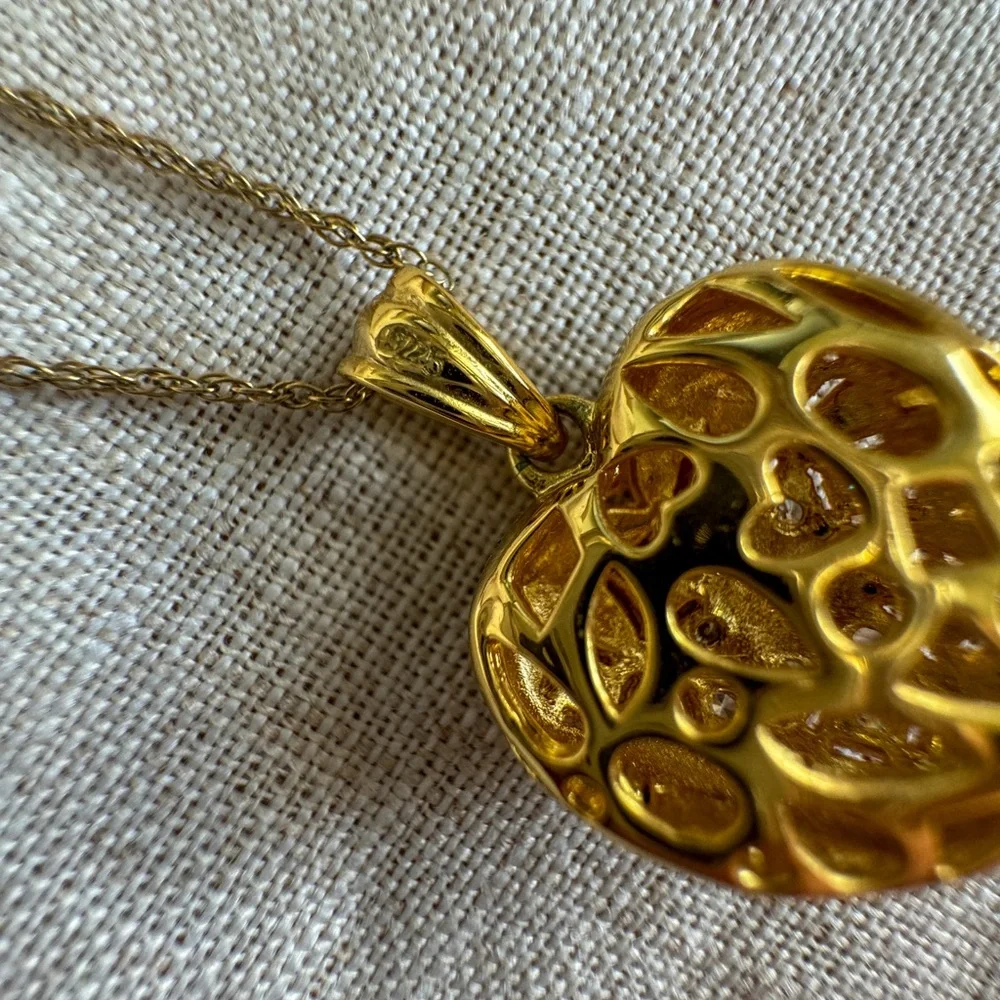 Gold Heart Locket Pendant Necklace 925 Stamped 1/20 14K Gold GF